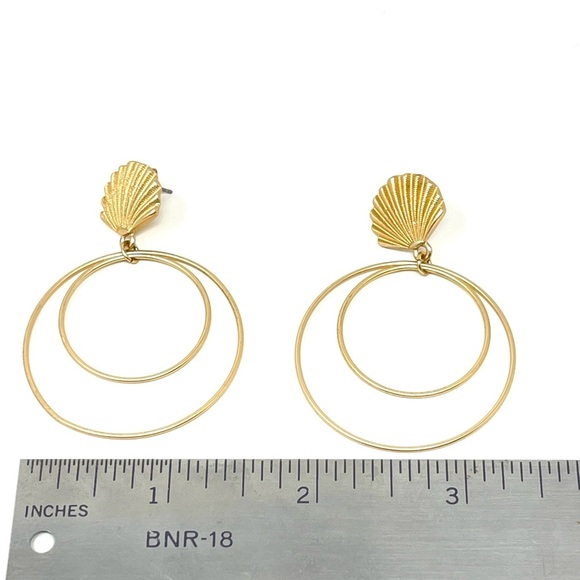 New Anthropologie Shell Double Hoop Drop Earrings - Picture 3 of 4
